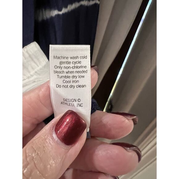 Athleta Blue White Striped Button Up Tie Dye Swim Cover Up Silk Blend Sz M - Picture 9 of 9